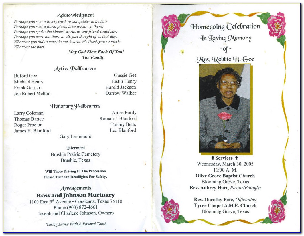 Funeral Service Obituary Program Samples