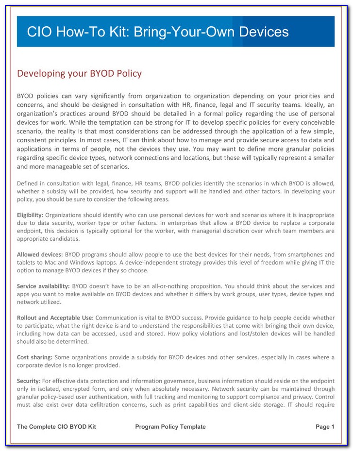 Gartner Byod Mobile Device Policy Template