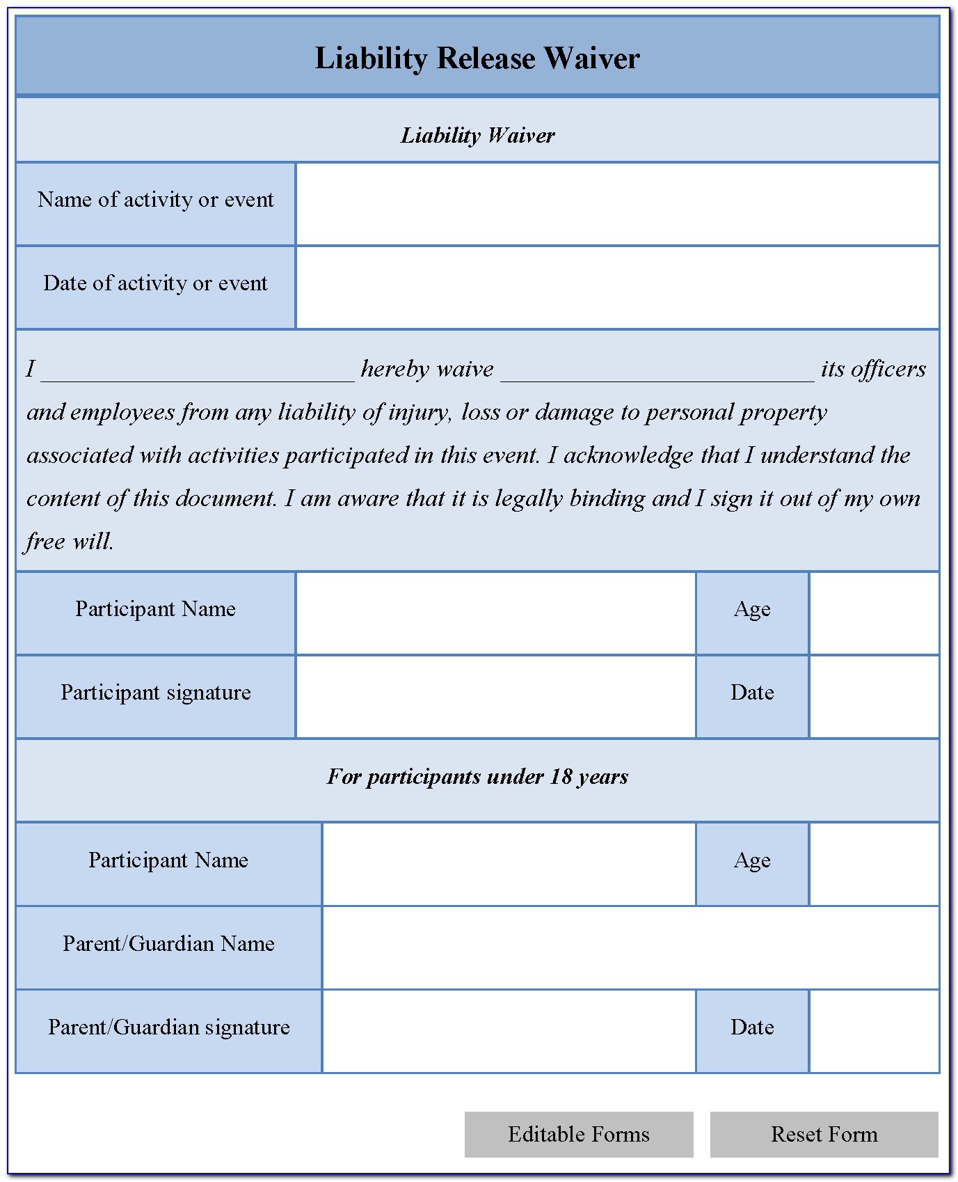General Liability Waiver Form Florida