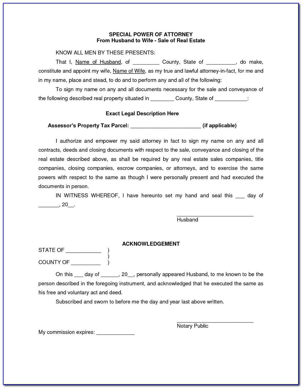 General Power Of Attorney Template Word