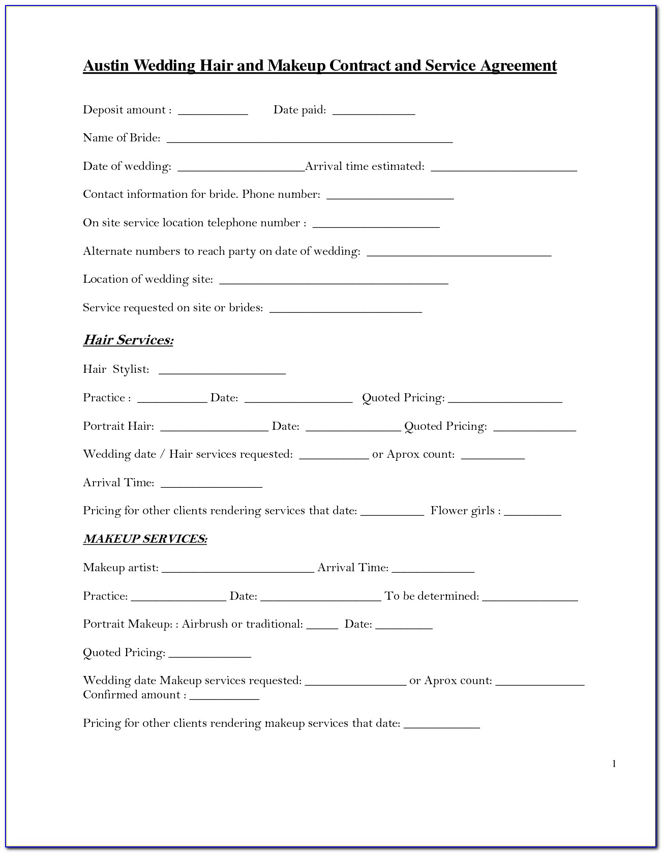 Hair And Makeup Artist Contract Template