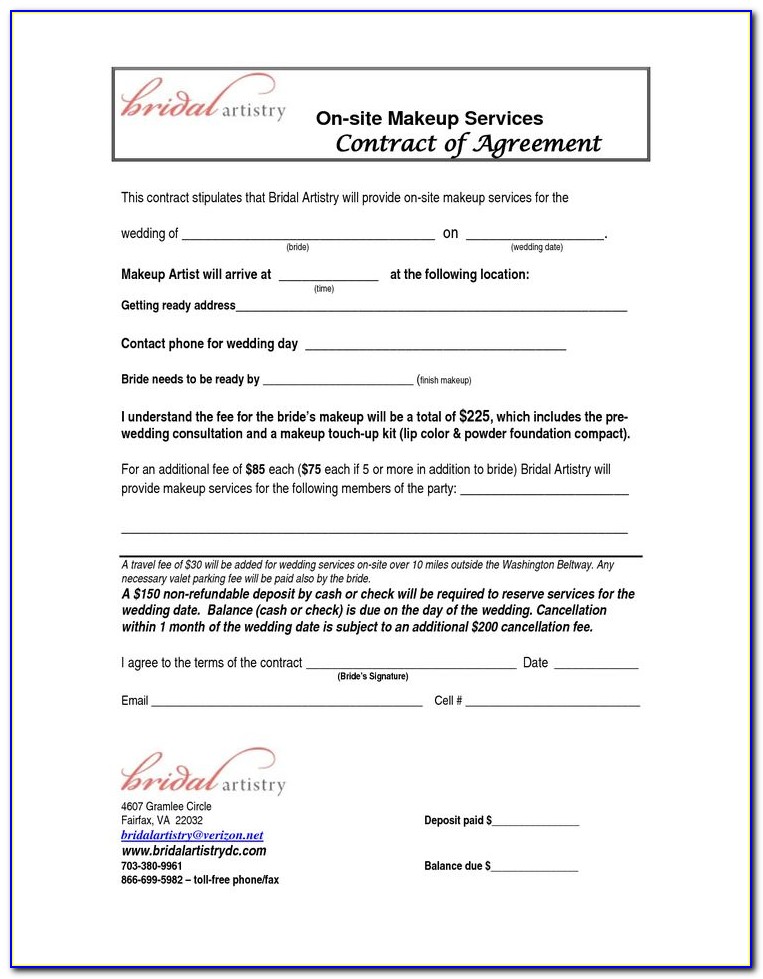 Hair And Makeup Contract Template Free