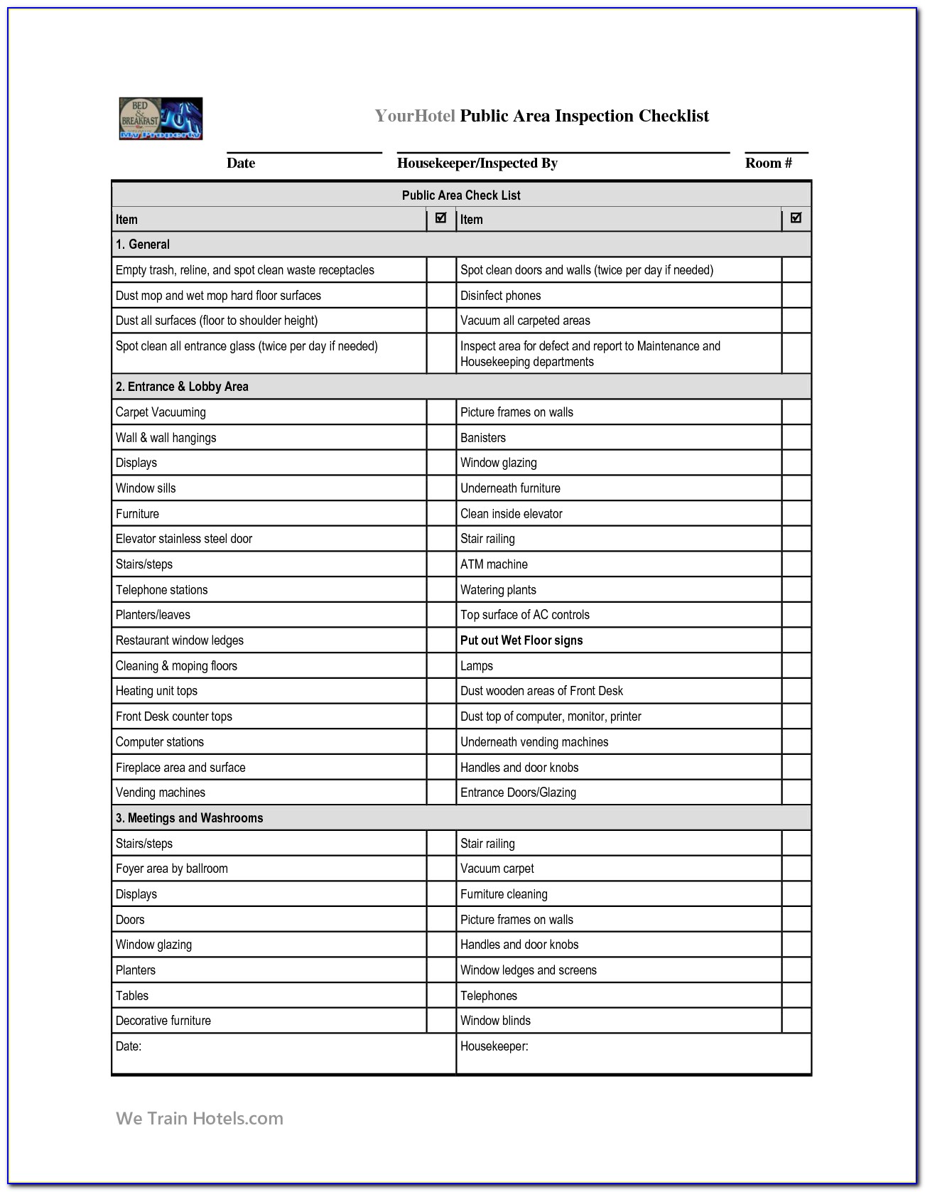 Hotel Preventive Maintenance Checklist Template