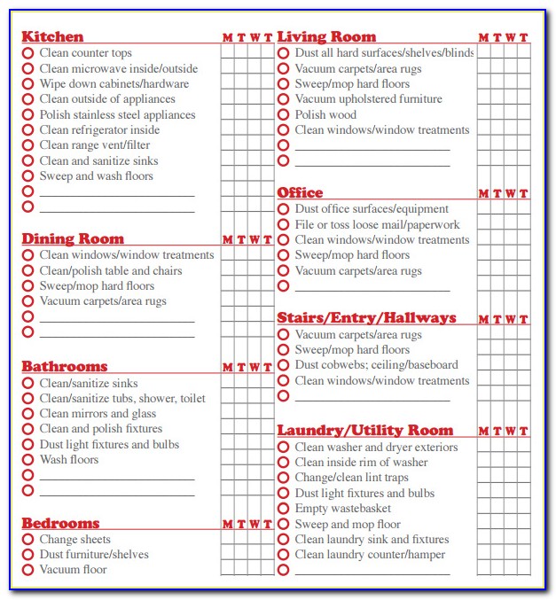 House Cleaning Checklist Format
