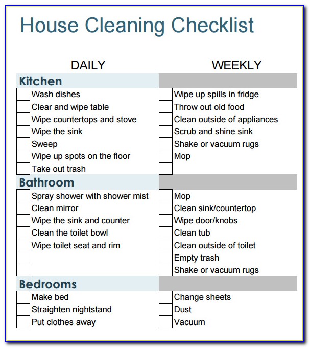 House Cleaning Checklist Template For Maid