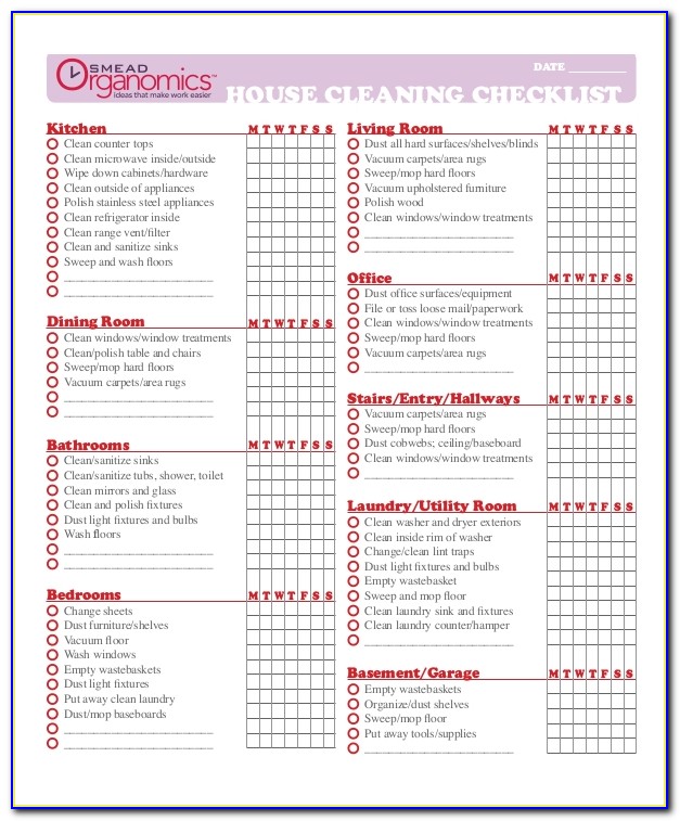 House Cleaning Checklist Template Free