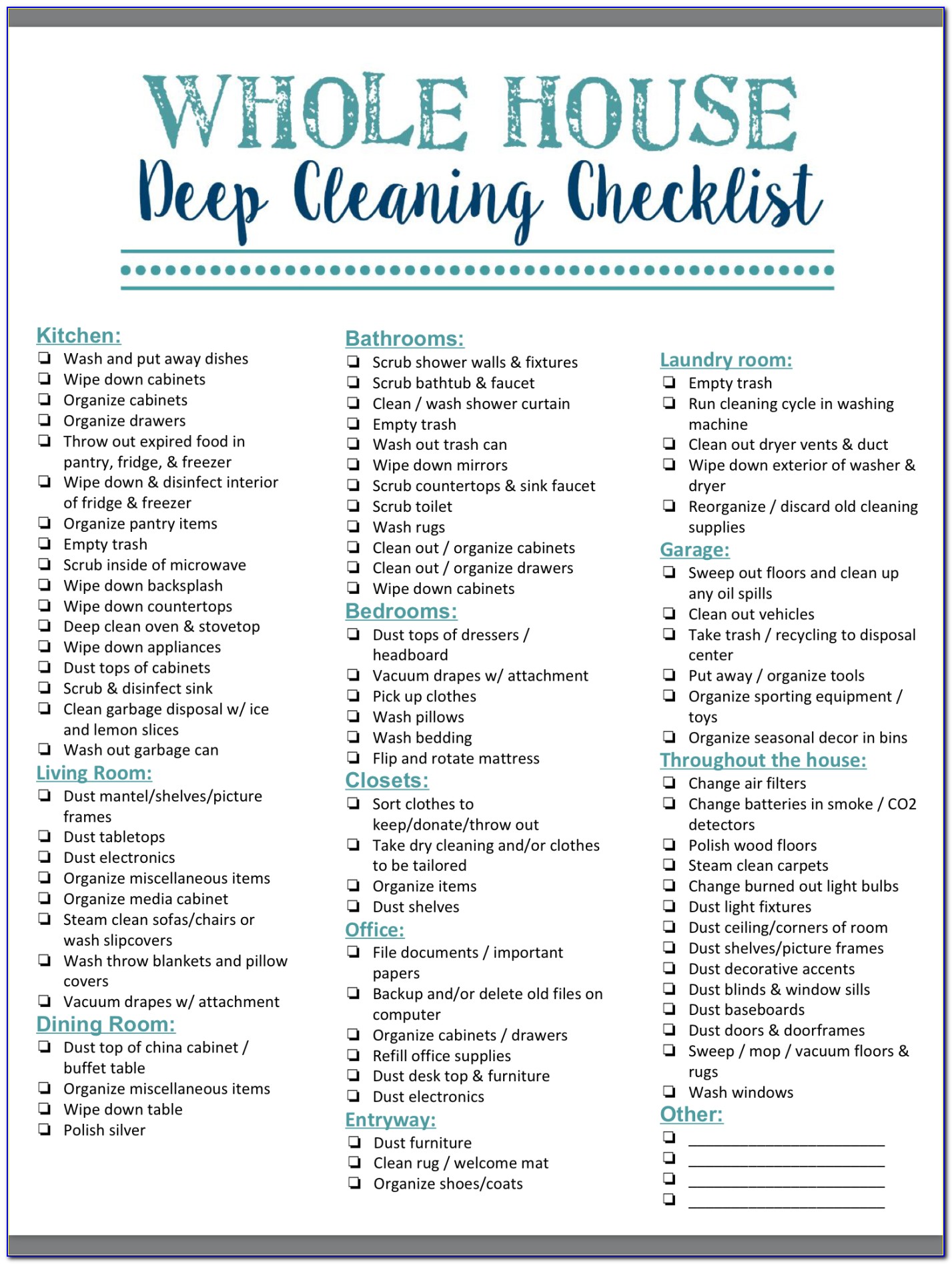 House Deep Cleaning Checklist Template