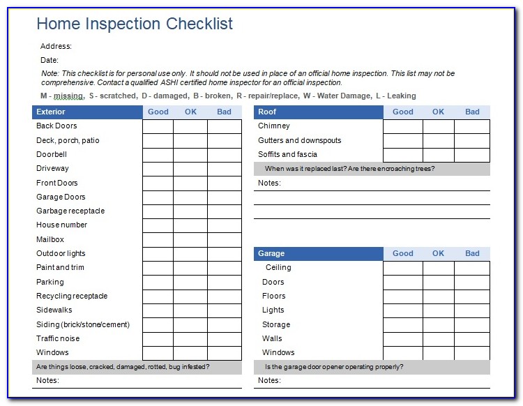 House Inspection Checklist Form