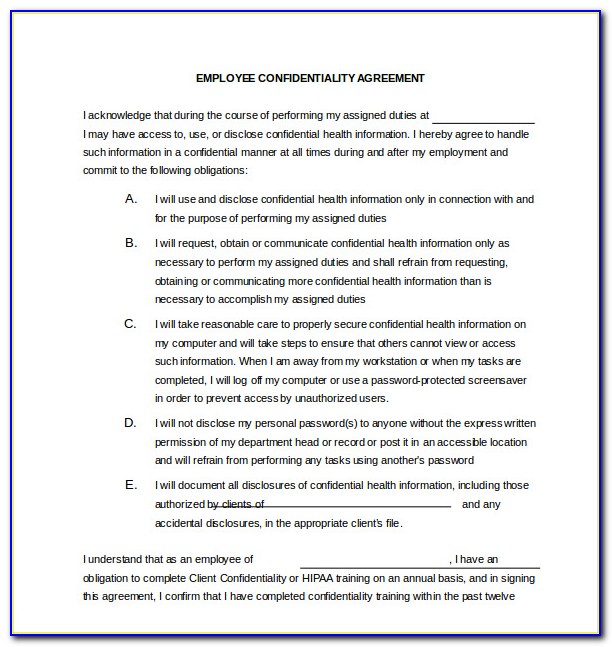 Hr Employee Confidentiality Agreement Template