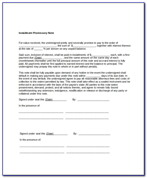 Installment Promissory Note Template Free