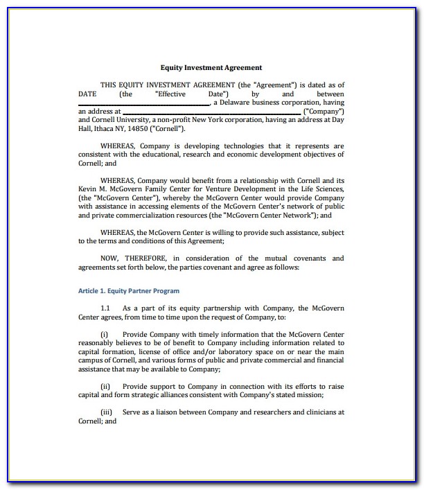 Investor Agreement Template Free