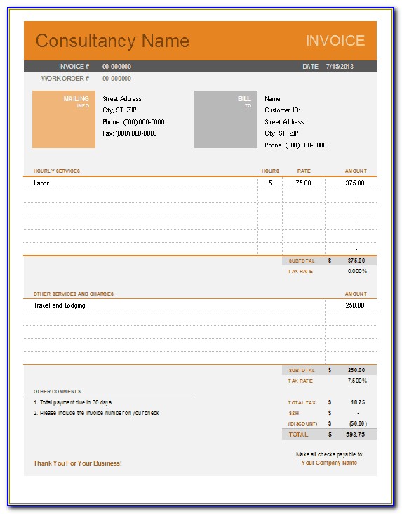 Invoice Template Word For Consulting Services