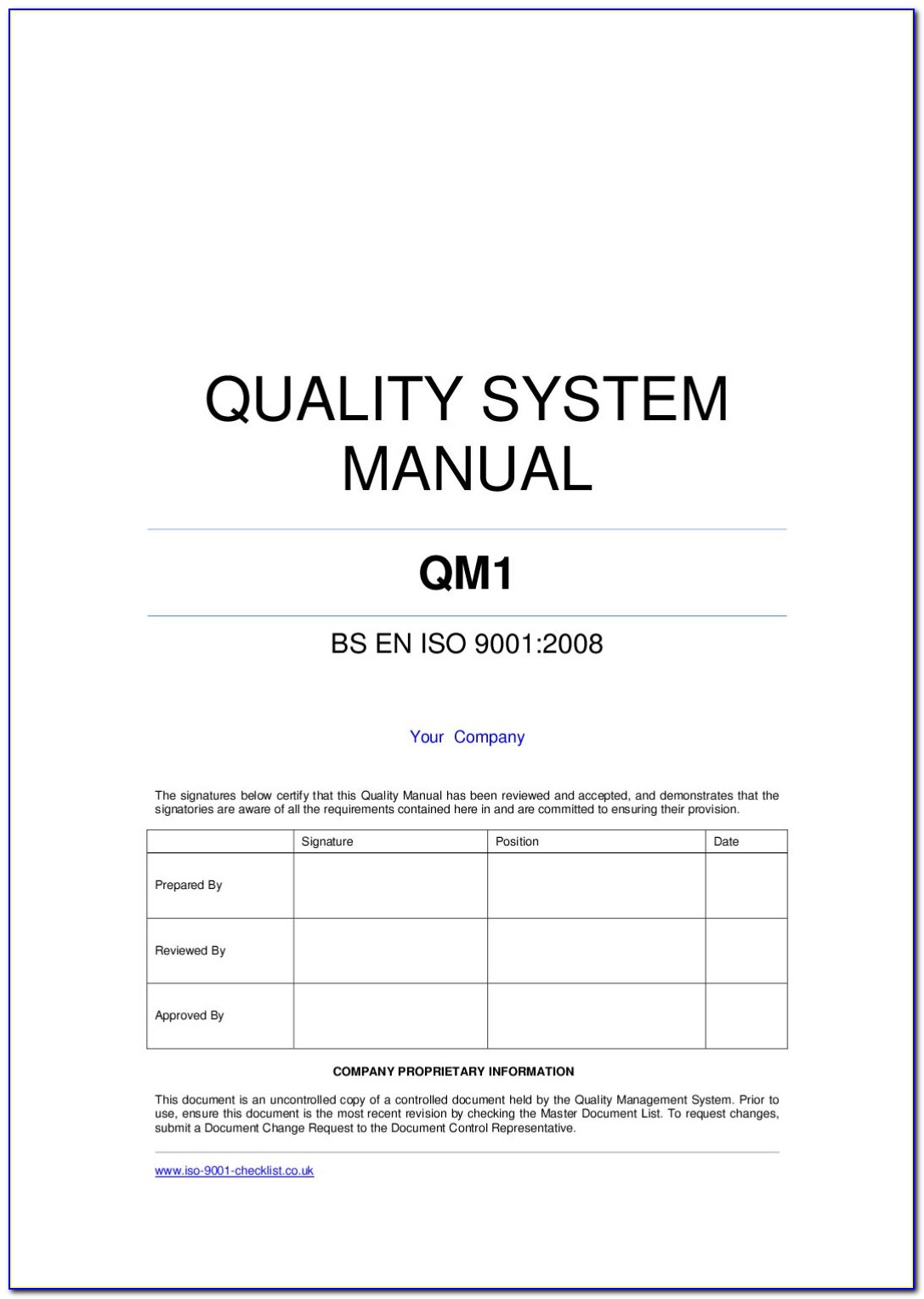 Iso 9001 Quality Manual Template Free Download