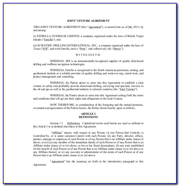 Joint Venture Agreement Documents