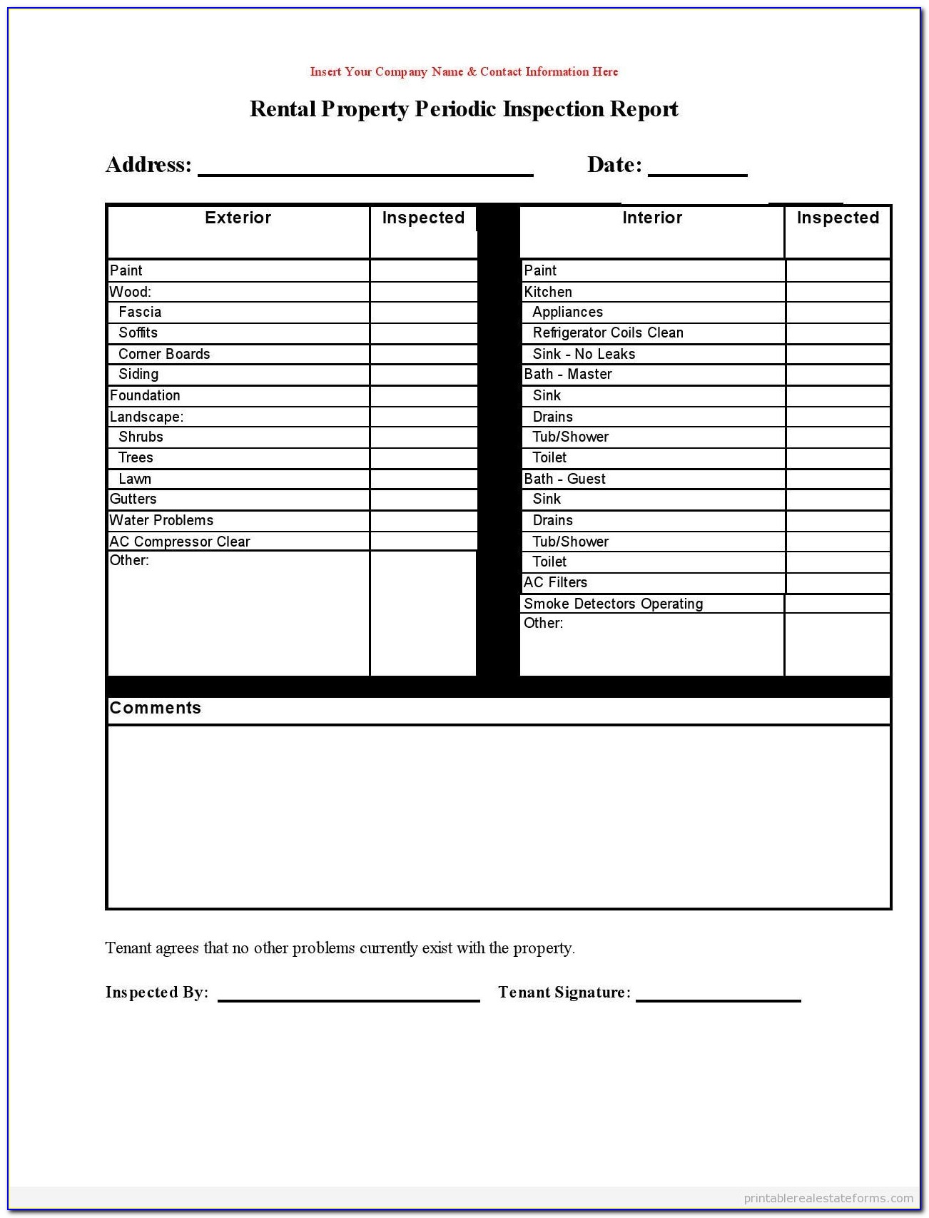 Landlord Property Inspection Checklist Template