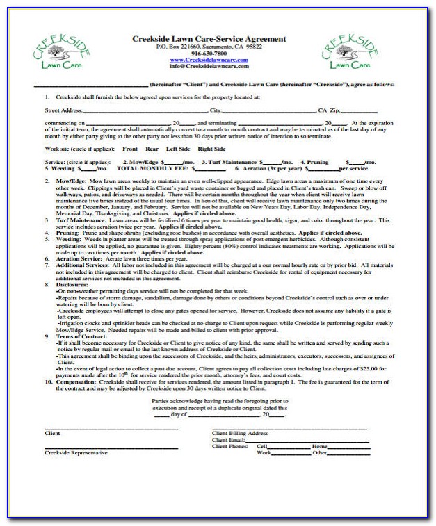 Lawn Maintenance Contract Agreement Pdf