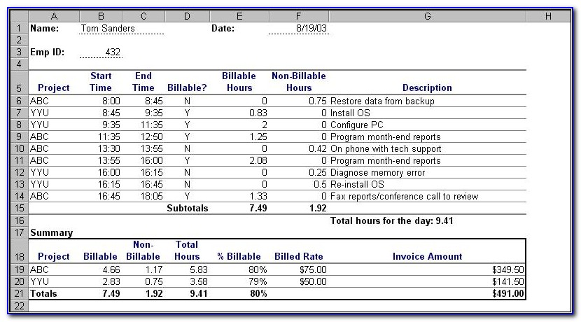 Legal Billable Hours Template