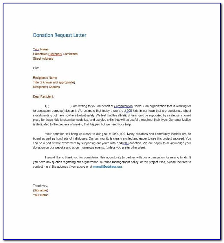 Letter Of Donation Template