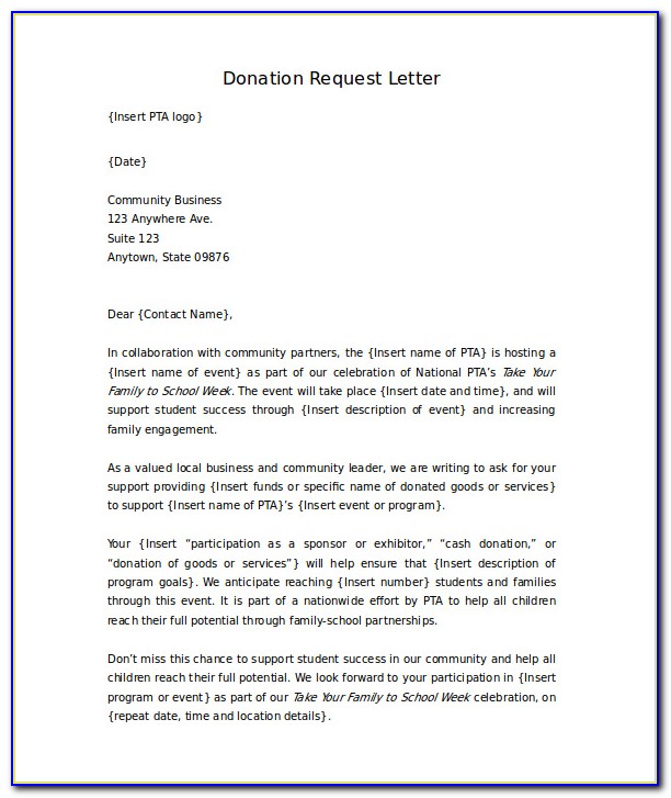 Letter Of In Kind Donation Template