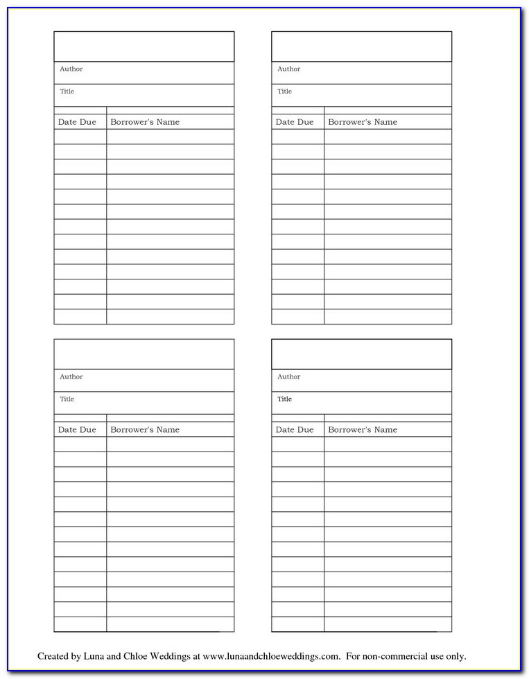Library Book Sign Out Card Template