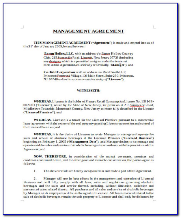 Management Agreement Template Free