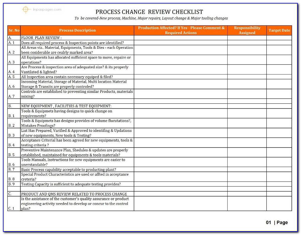 Manufacturing Process Audit Checklist Template
