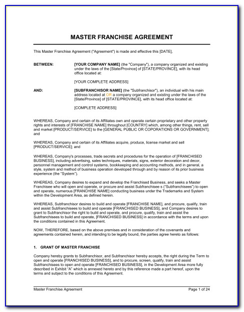 Master Franchise Agreement Example