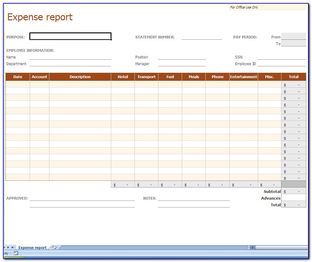 Monthly Business Expense Report Template Excel