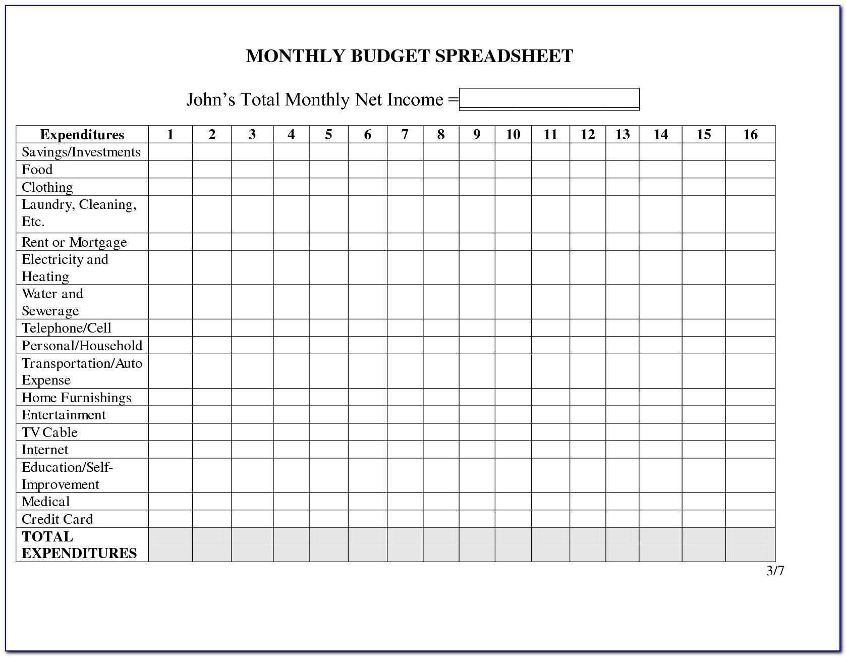 Monthly Expense Sheet Excel Template India