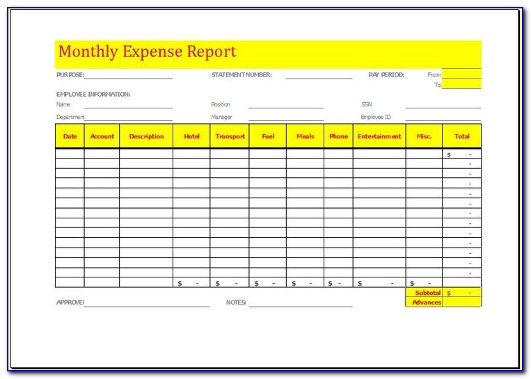 Monthly Office Expense Report Template Excel