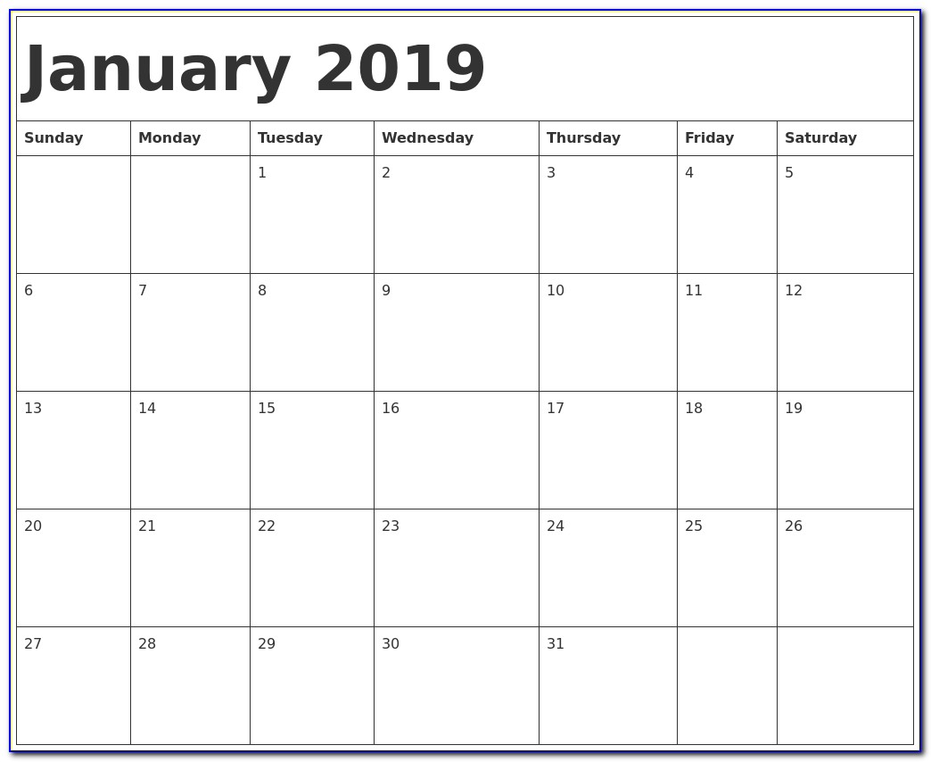 Monthly Picture Calendar Template