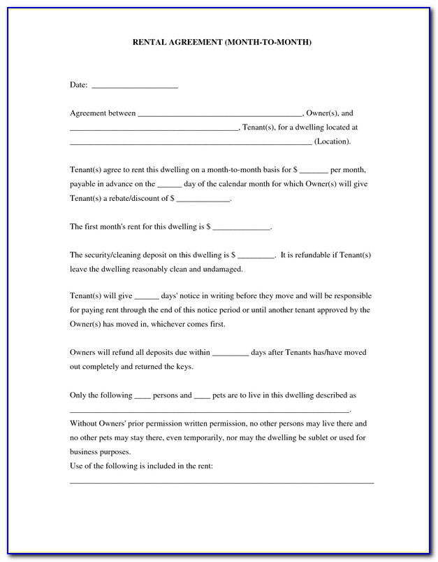 Monthly Rental Agreement Forms