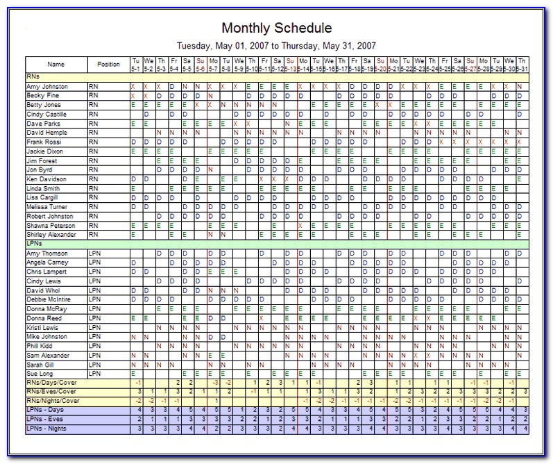 Monthly Staff Schedule Template Excel