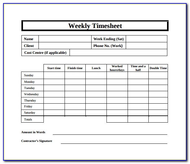 Monthly Timesheet Template Free Download