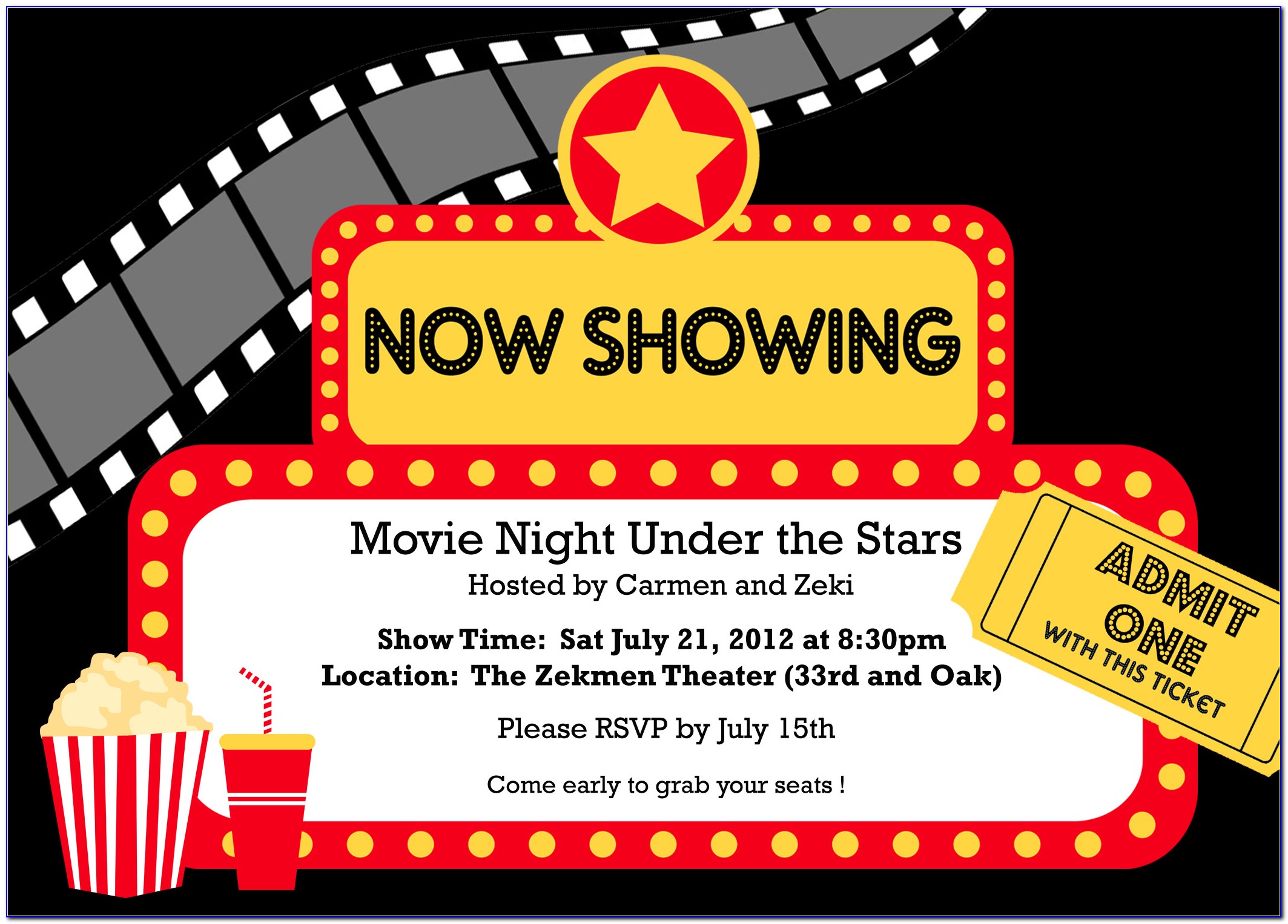 Movie Marquee Party Invitation Template