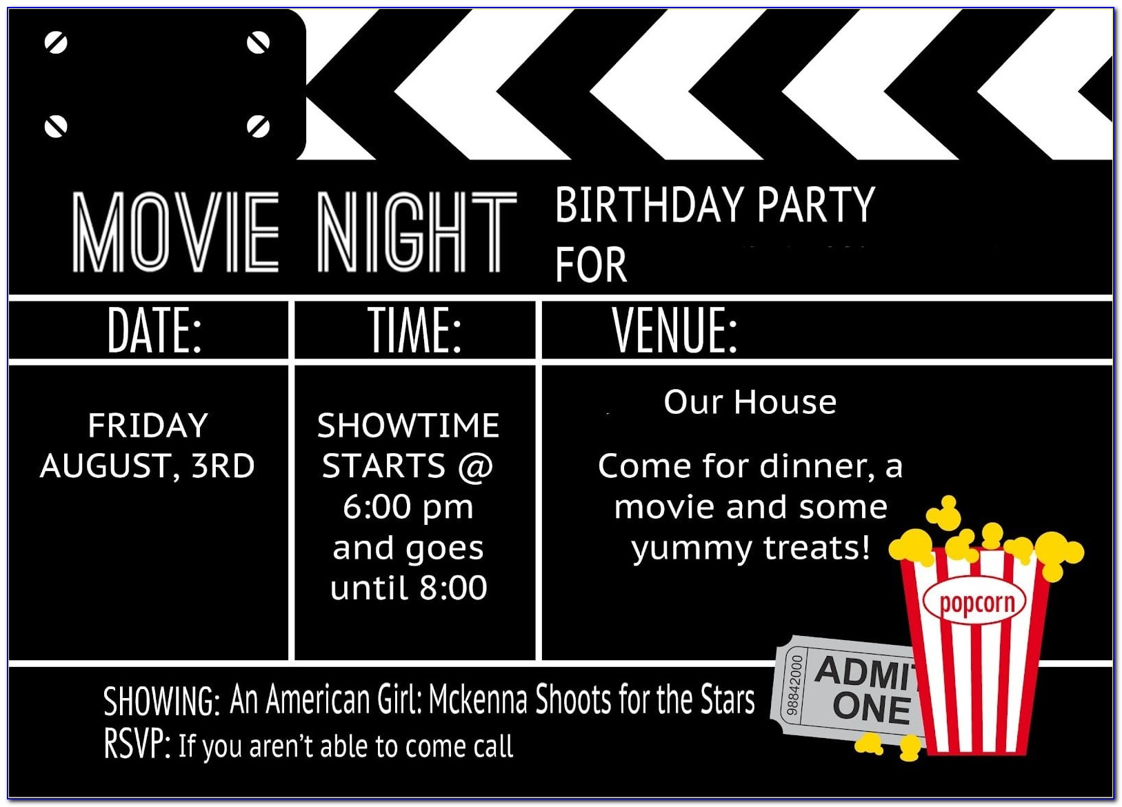 Movie Party Invitation Template Free