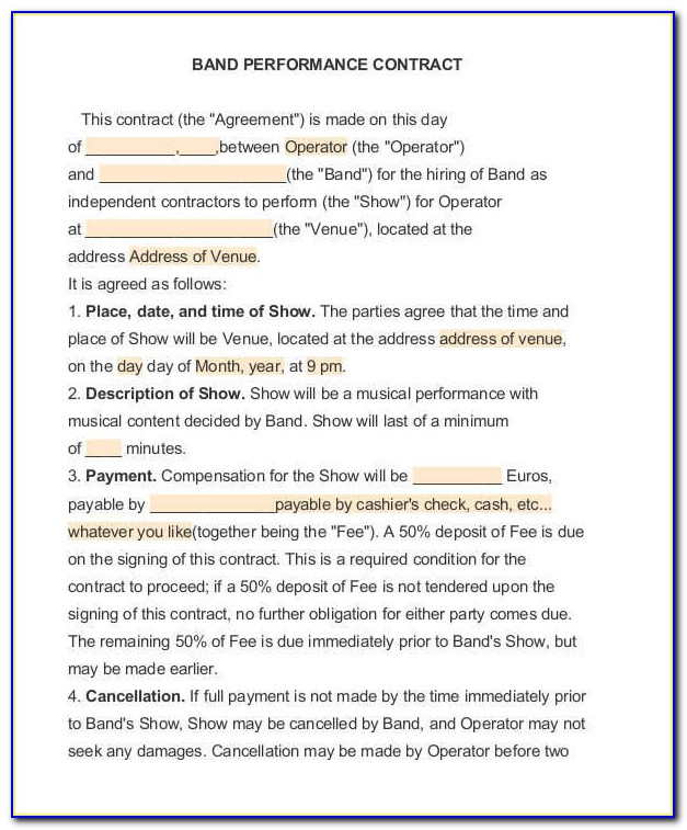 Music Artist Performance Contract Template