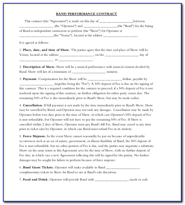 Music Performance Contract Template Pdf