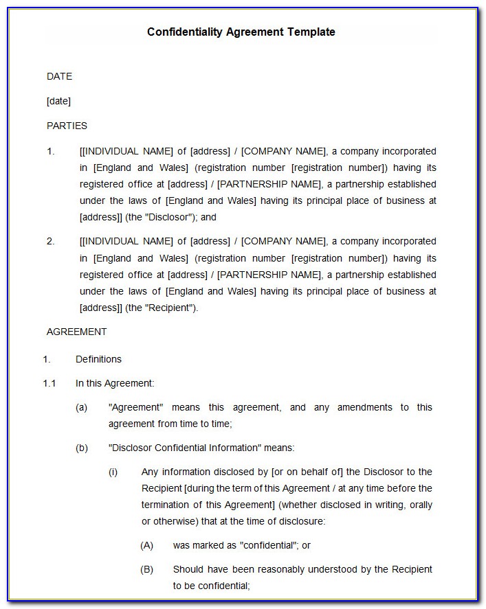Non Disclosure Agreement Template Word India