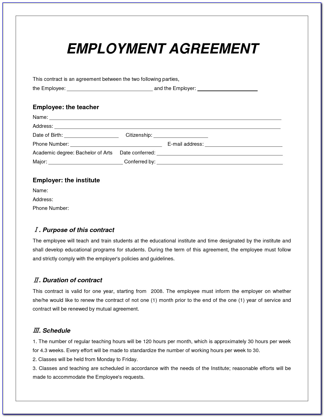 Nz Full Time Employment Contract Template