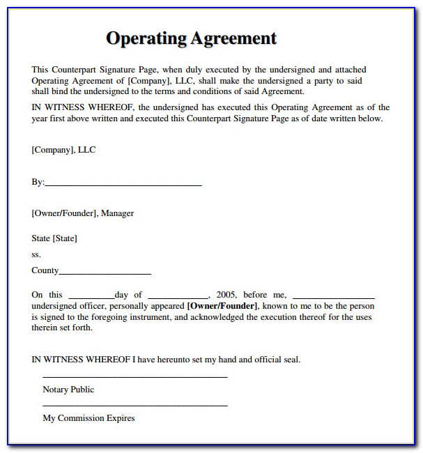 Operating Agreement For An Llc Template