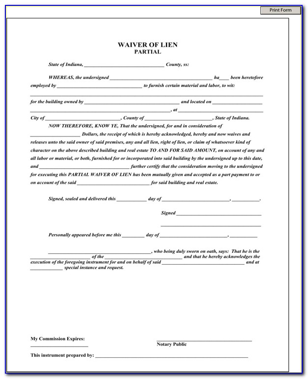 Partial Lien Waiver Example