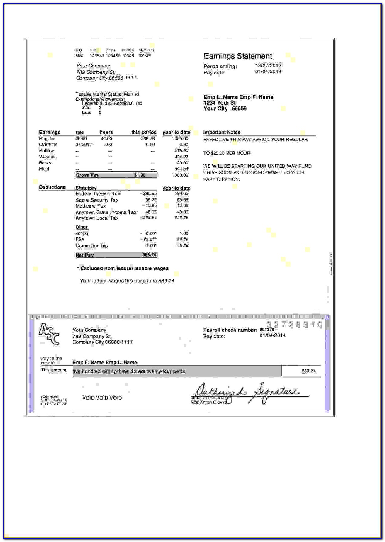 Pay Statement Template Free
