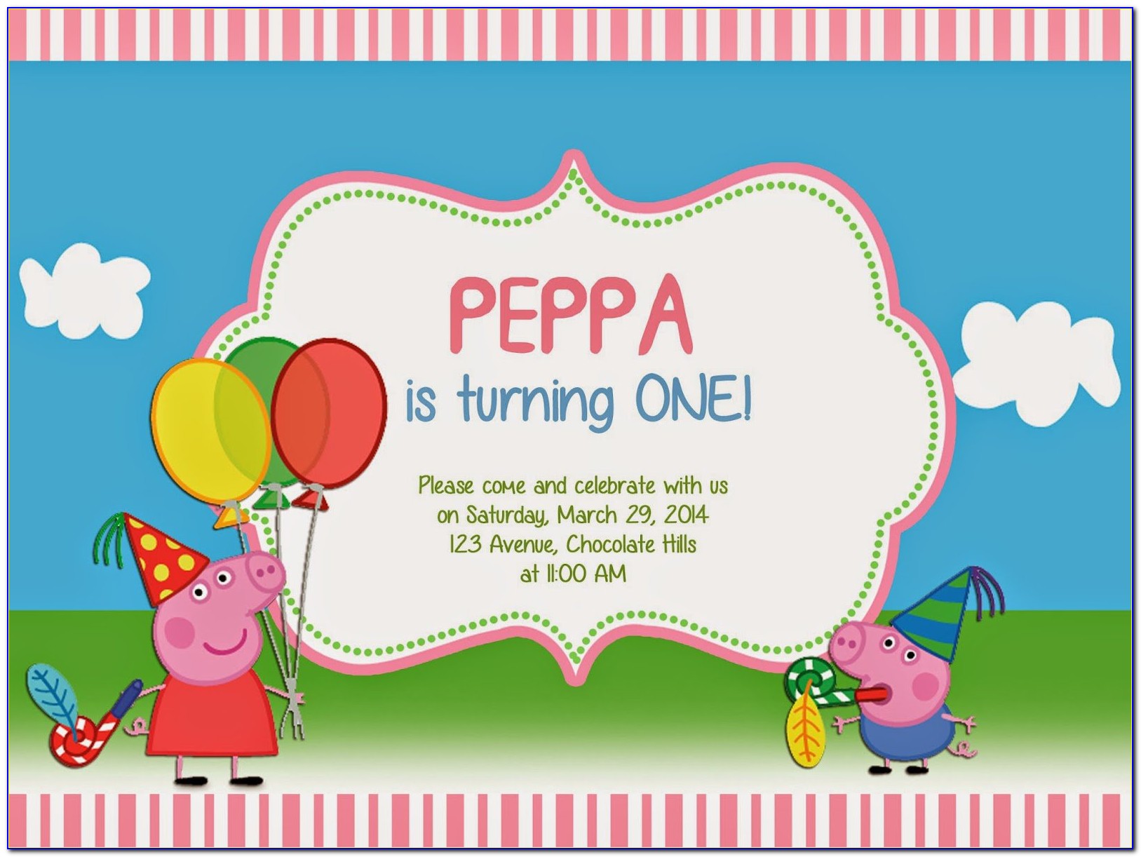 Peppa Pig Birthday Invitation Template
