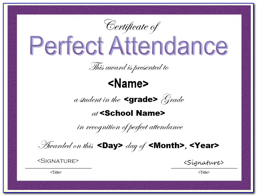 Perfect Attendance Certificate Template Editable