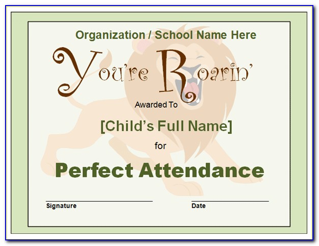Perfect Attendance Certificate Template Pdf