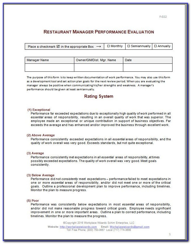 Performance Appraisal Samples For Managers