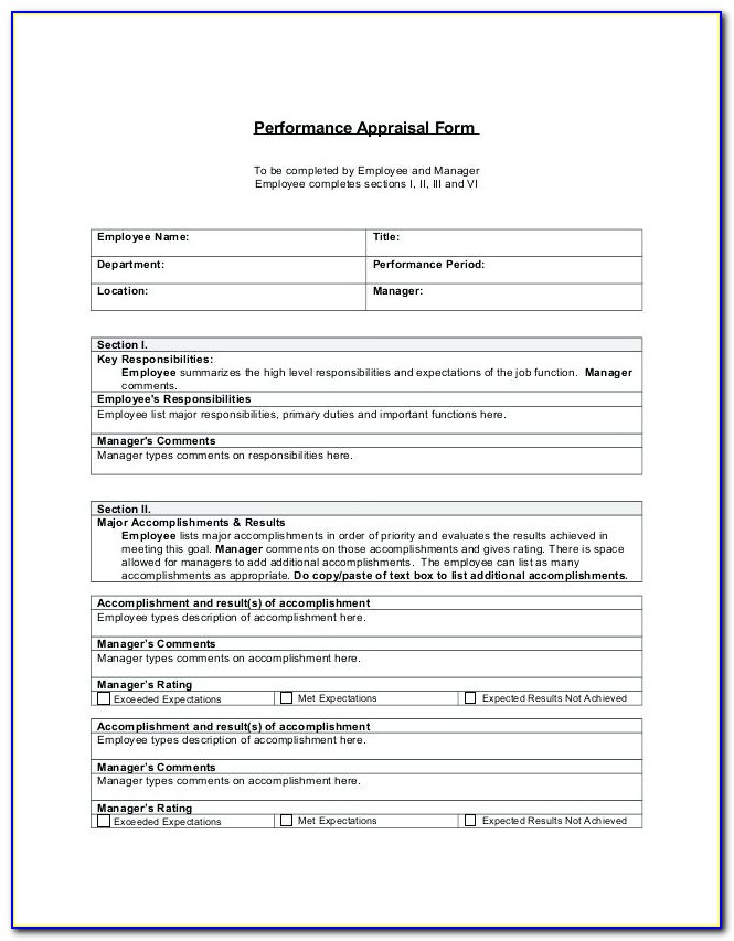 Performance Appraisal Template For Finance Manager
