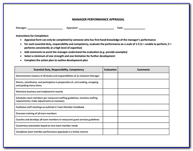 Performance Appraisal Template For Managers