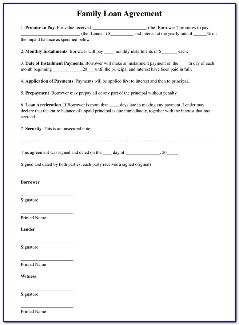 Personal Family Loan Agreement Template